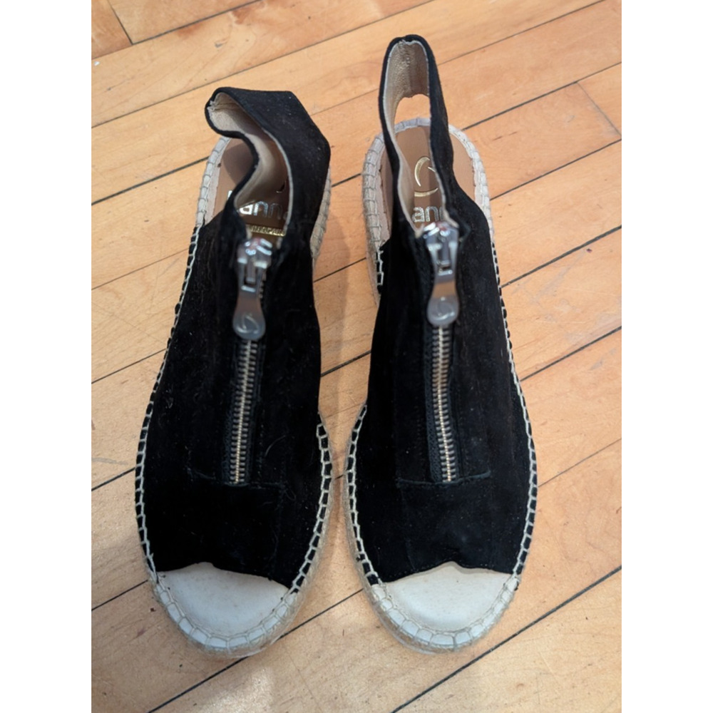 Kanna Womens Moira Sandals Black Suede Wedge Espadrilles Sandals Size 37